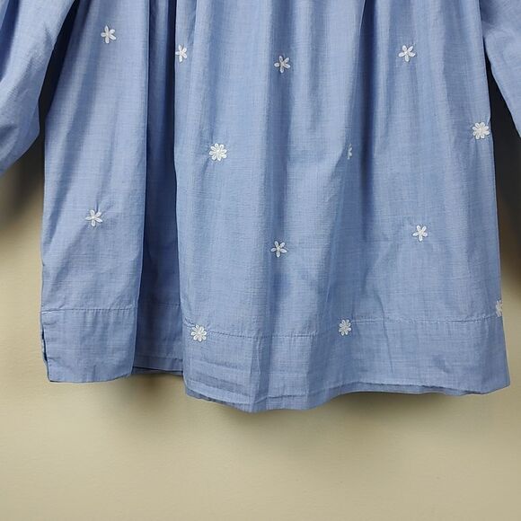 J. Crew The Perfect Embroidered Chambray Cotton Blouse Top Puff Sleeves Size S - Picture 6 of 12
